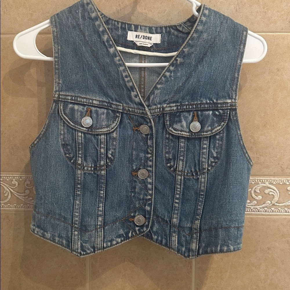 Re/Done Light Blue Washed Denim Vest - Picture 3 of 8